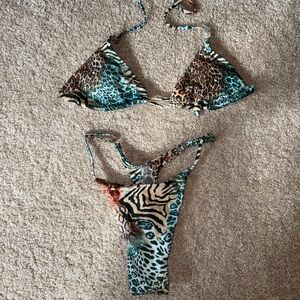 SHEIN Leopard Print Bikini - Brown and Blue